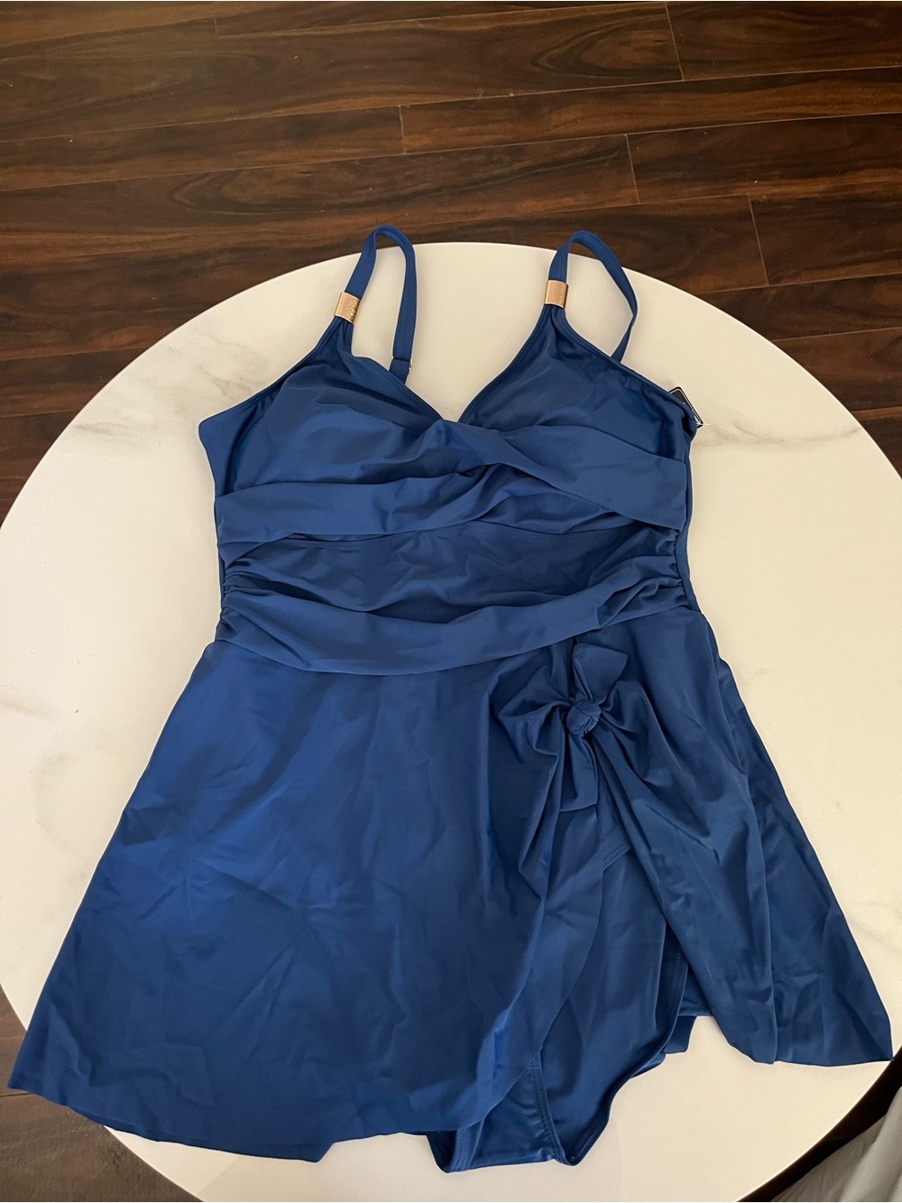 Classic Navy One-Piece Swim Dress with Side Knot Detail